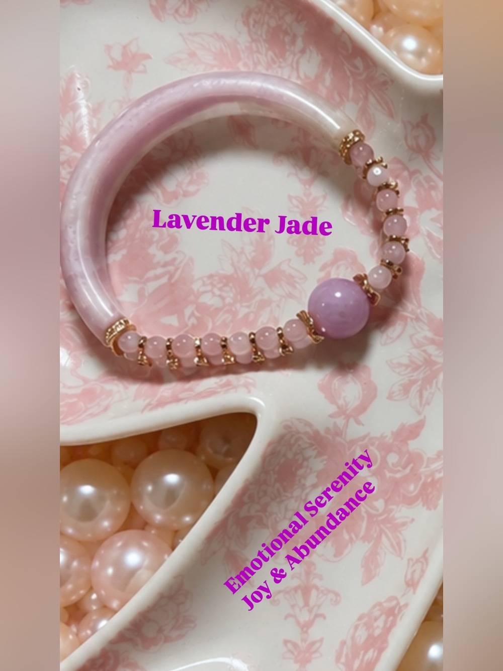 Lavender Jade Beaded Bangle Bracelet - Lavender